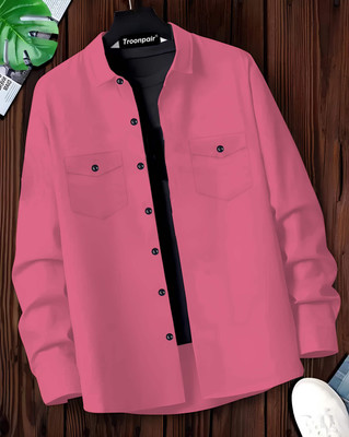 Troonpair Men Solid Casual Pink Shirt