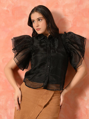 Fabway Clothing Women Solid Casual Black Shirt