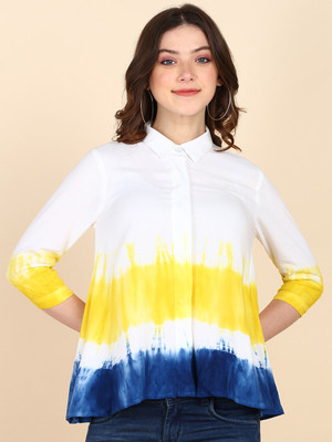 PinkTribe Women Dyed/Ombre Casual Yellow Shirt