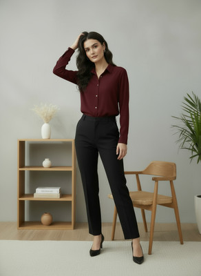 firequeen Women Self Design Casual Maroon Shirt