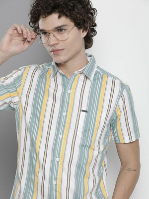 The Indian Garage Co. Men Striped Casual White Shirt