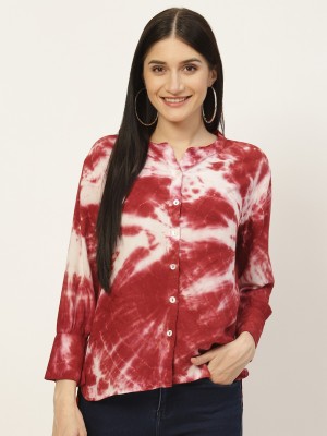 PinkTribe Women Dyed/Ombre Casual Maroon, White Shirt