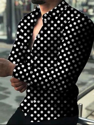SHIMAK Men Polka Print Casual Black, White Shirt
