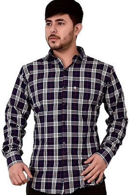 Shreyash Textiles Fab Men Checkered Casual Blue Shirt