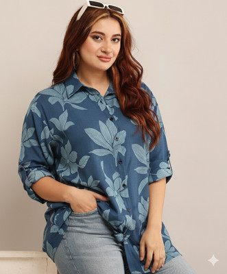 stylemyth Women Floral Print Casual Blue Shirt