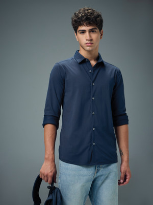 TECHNOSPORT Men Solid Casual Blue Shirt