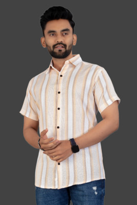 Pribha Fashion Men Striped Formal Orange Shirt