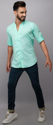 FURBO Men Solid Casual Blue Shirt