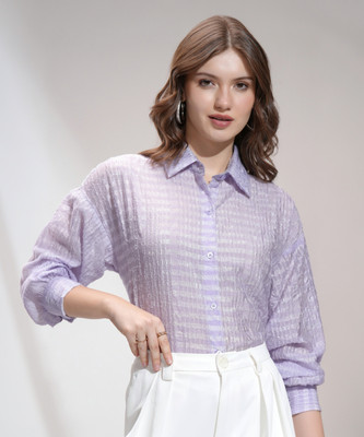 Tokyo Talkies Women Striped Casual Purple Shirt