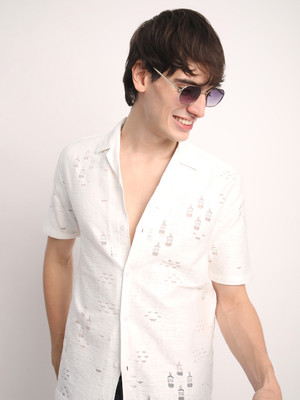 Voroxy Men Self Design Casual White Shirt
