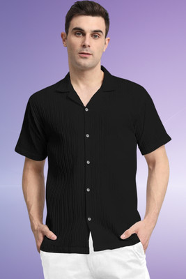 A Dearise Trend Men Striped, Self Design, Solid Casual Black Shirt