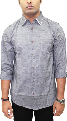 KUONS AVENUE Men Self Design Casual Grey Shirt
