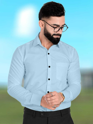 Shlvna Fashion Men Solid Formal Light Blue Shirt
