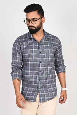 ANP BIHARIKA Men Checkered Casual Grey, White, Dark Blue Shirt