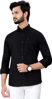SHIVA Men Solid Casual Black Shirt