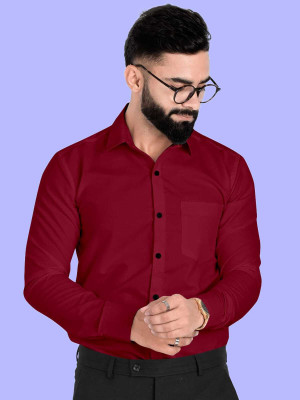 Pribha Fashion Men Solid Formal Maroon Shirt