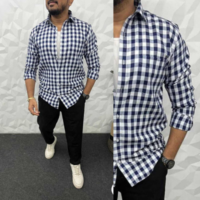 DISHANK CREATION Men Printed Casual Blue, White Shirt