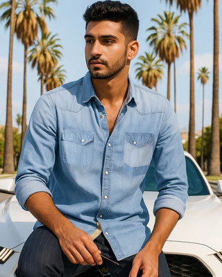 BEWAKOOF Men Solid Casual Blue Shirt