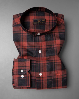 french crown Men Checkered Formal Red Shirt