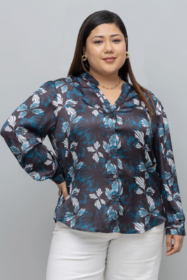 PURYS Women Printed Casual Black, Blue Shirt