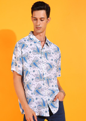 Yash Gallery Men Printed Casual White, Blue Shirt