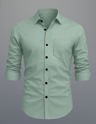 MUMIN Men Solid Formal Light Green Shirt
