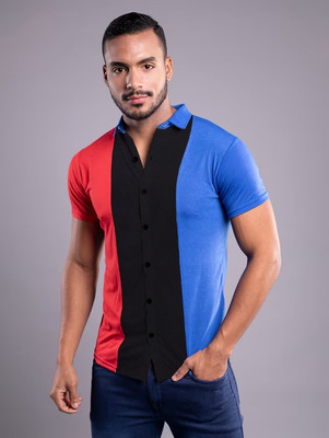 tfurnish Men Color Block Casual Red, Black, Blue Shirt