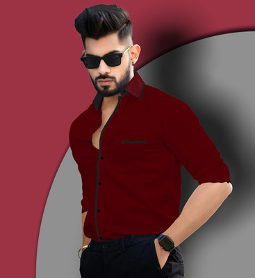 SOLSTICE Men Color Block Casual Maroon Shirt