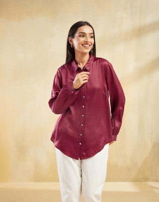 Fabindia Women Self Design Casual Pink Shirt
