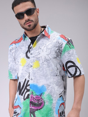 The Indian Garage Co. Men Printed Casual Grey Shirt