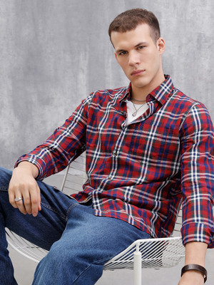 WROGN Men Checkered Casual Red Shirt