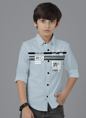STUD APPARELS Boys Printed Casual Grey Shirt