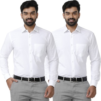 Uathayam Men Solid Formal White Shirt(Pack of 2)