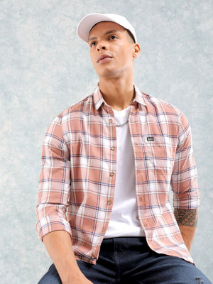 The Indian Garage Co. Men Checkered Casual Beige Shirt