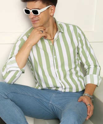 Jai Textiles Men Striped Casual Light Green Shirt