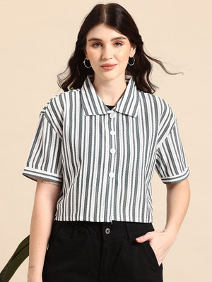 Mast & Harbour Women Striped Casual Green Shirt