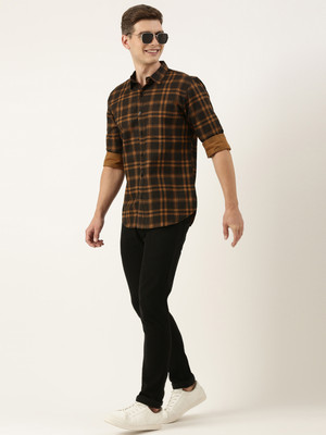 METRONAUT Men Checkered Casual Black, Brown Shirt