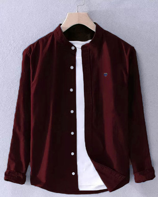FUBAR Men Solid Casual Maroon Shirt