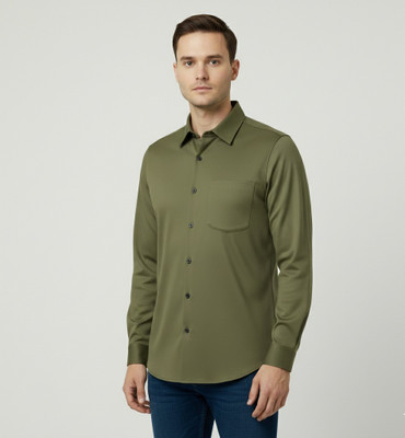 Cloud Kids Men Solid Casual Dark Green Shirt