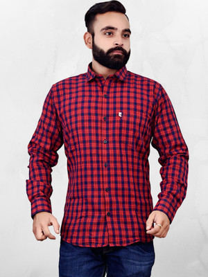Marc Laurent Men Checkered Casual Red, Dark Blue Shirt