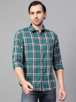 CANTABIL Men Checkered Casual Green Shirt