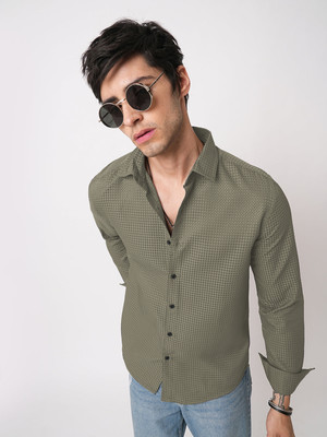 INDICLUB Men Self Design Casual Light Green Shirt