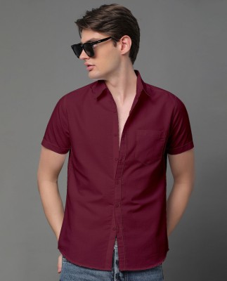 Voroxy Men Solid Casual Maroon Shirt