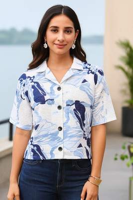 Dressberry Women Printed Casual Blue Shirt