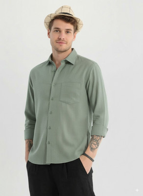 greet fashion Men Solid Casual Green Shirt