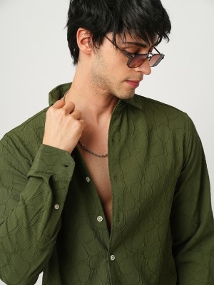 VASTRADO Men Self Design Casual Green Shirt