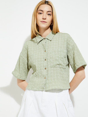 MAX Women Solid Casual Green Shirt
