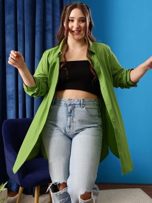 CURVY STREET Women Solid Casual Green Shirt