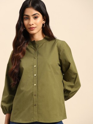 all about you Women Solid Casual Light Green Shirt