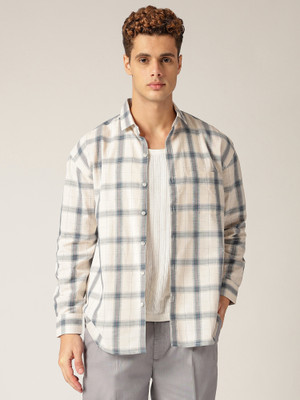 DENNISON Men Checkered Casual White Shirt